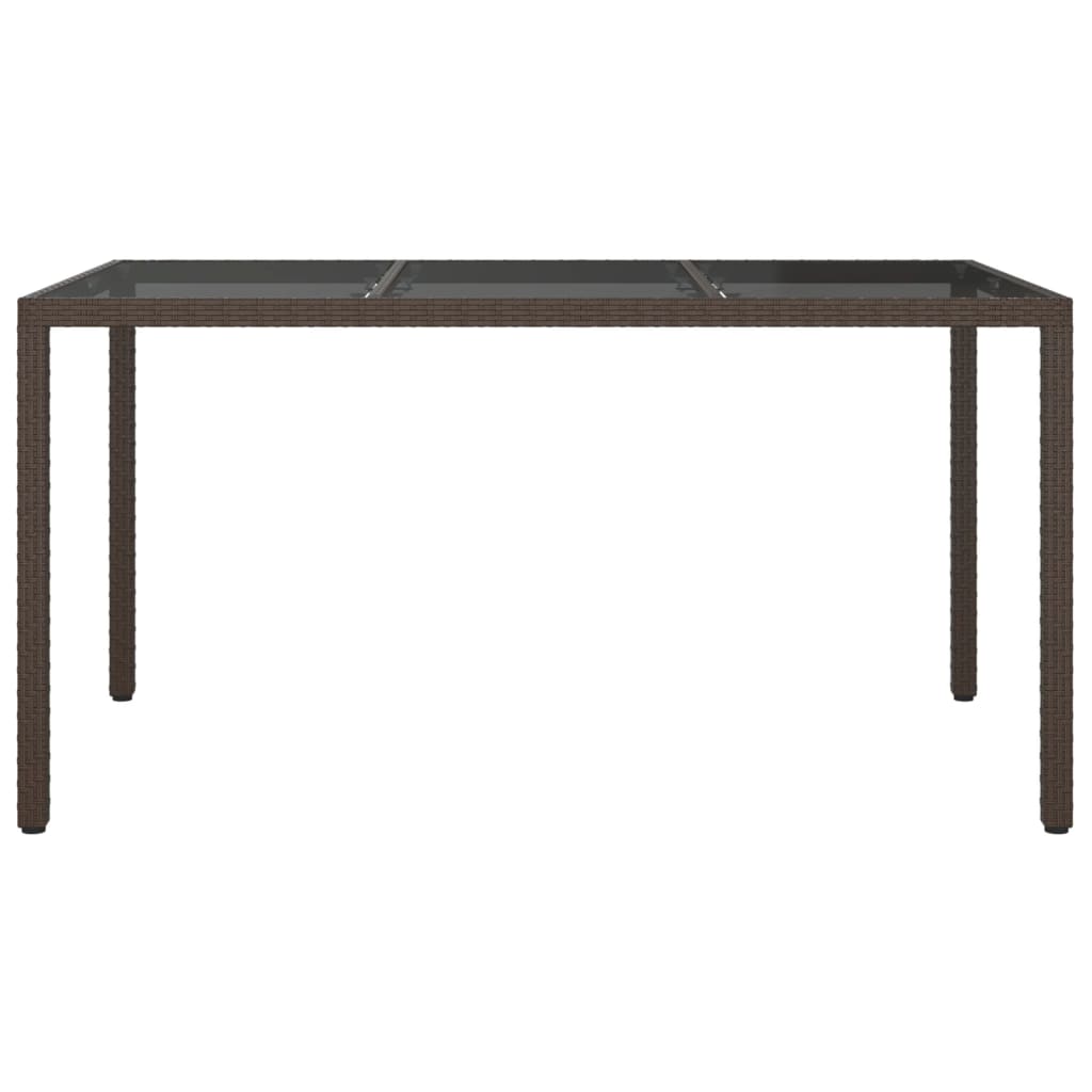 vidaXL Záhradný stôl 150x90x75 cm tvrdené sklo a polyratan hnedý