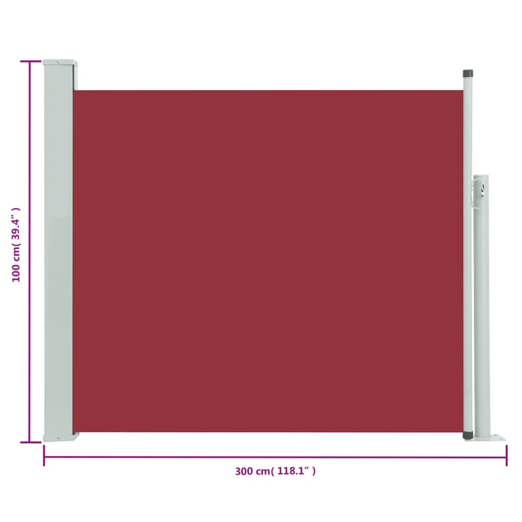 vidaXL Zaťahovacia bočná markíza na terasu 100x300 cm, červená