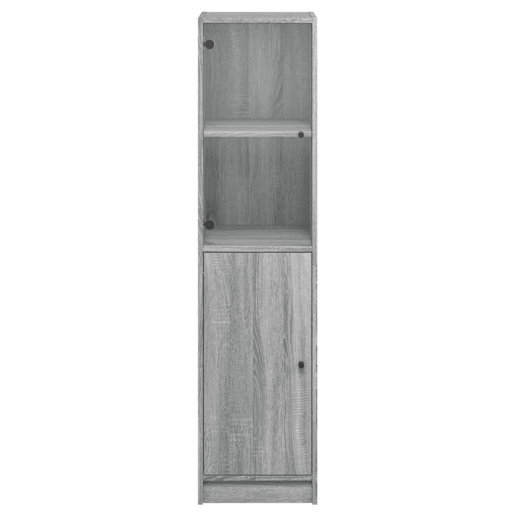 vidaXL Vysoká skrinka so sklenenými dverami sivá sonoma 35x37x142 cm