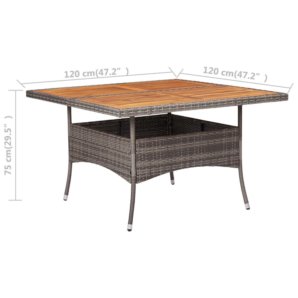 vidaXL Vonkajší jedálenský stôl sivý polyratan a masívne akáciové drevo