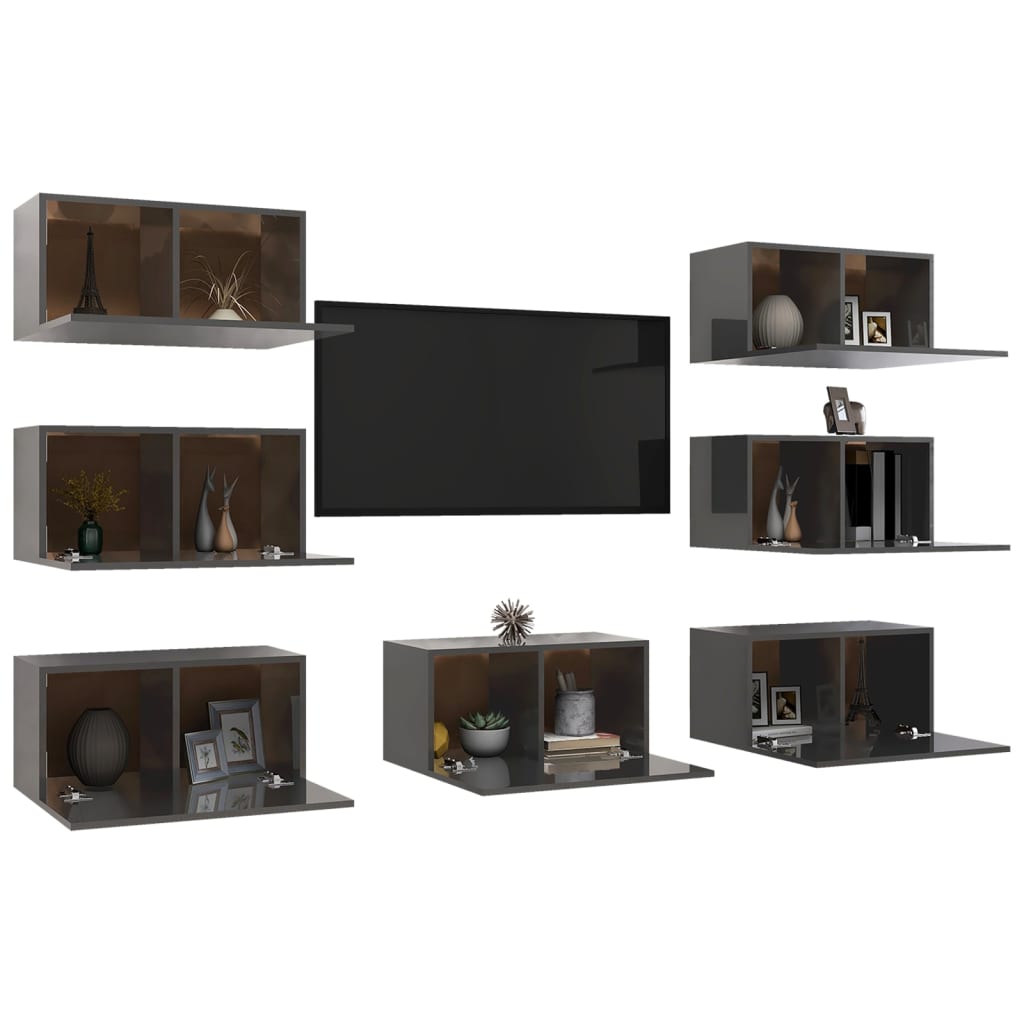 vidaXL TV skrinky 7 ks vysokolesklé sivé 30,5x30x60 cm drevotrieska
