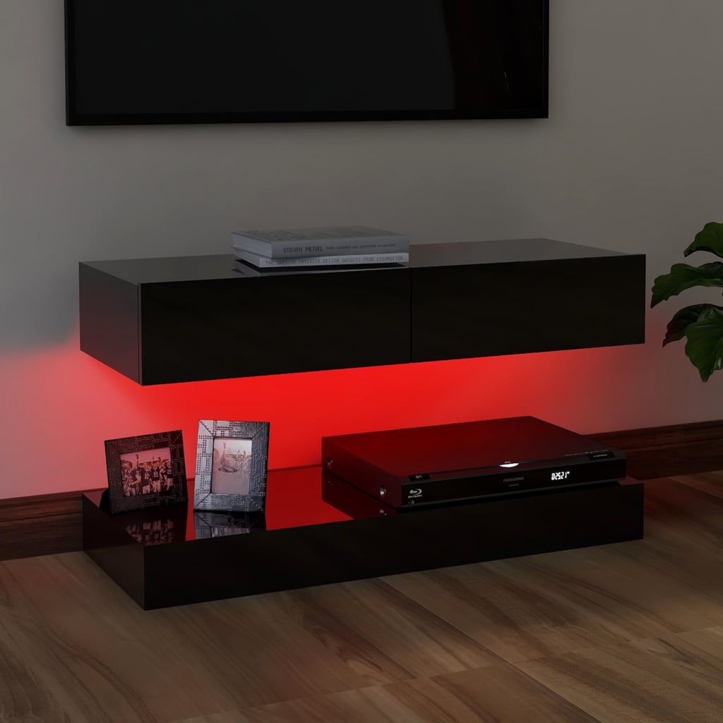 vidaXL TV skrinka s LED svetlami lesklá čierna 90x35 cm