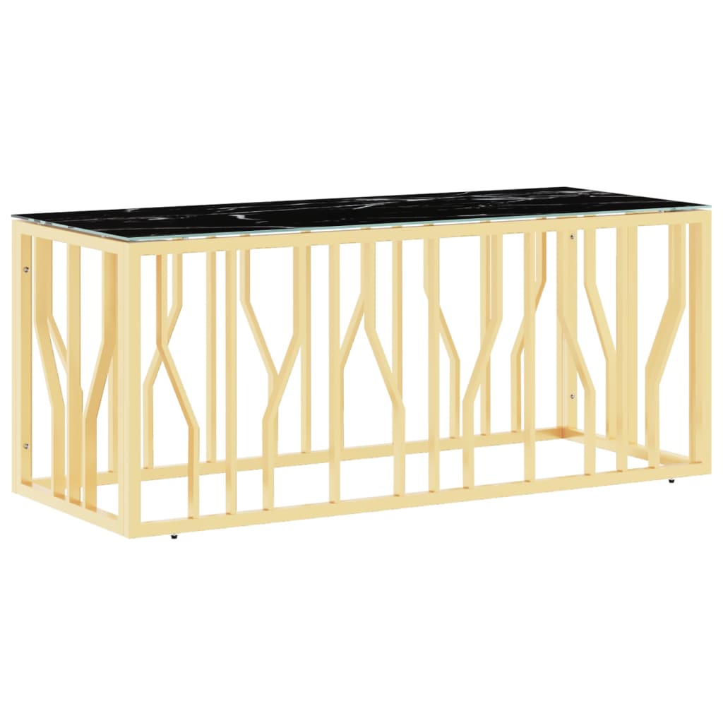 vidaXL Konferenčný stolík zlatý 110x45x45 cm nehrdzavejúca oceľ a sklo