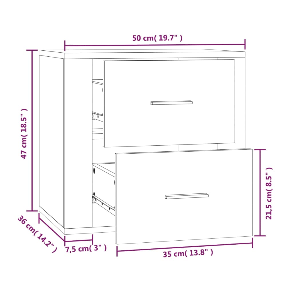 vidaXL Nástenný nočný stolík betónový sivý 50x36x47 cm