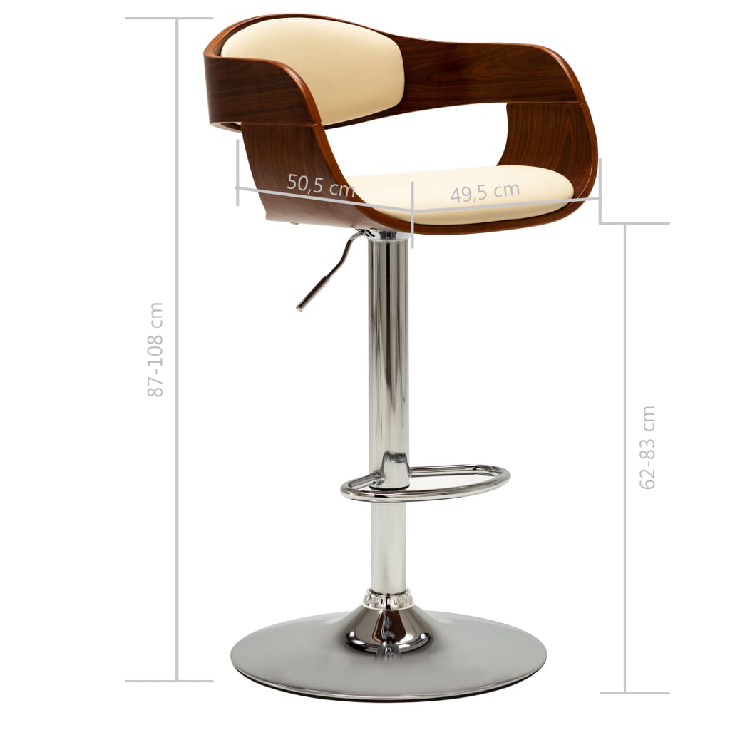 vidaXL Barová stolička, krémová, ohýbané drevo a umelá koža