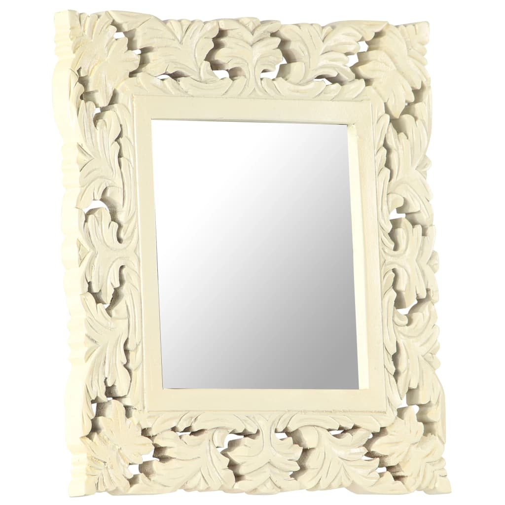 vidaXL Ručne vyrezávané zrkadlo biele 50x50 cm masívne mangovníkové drevo