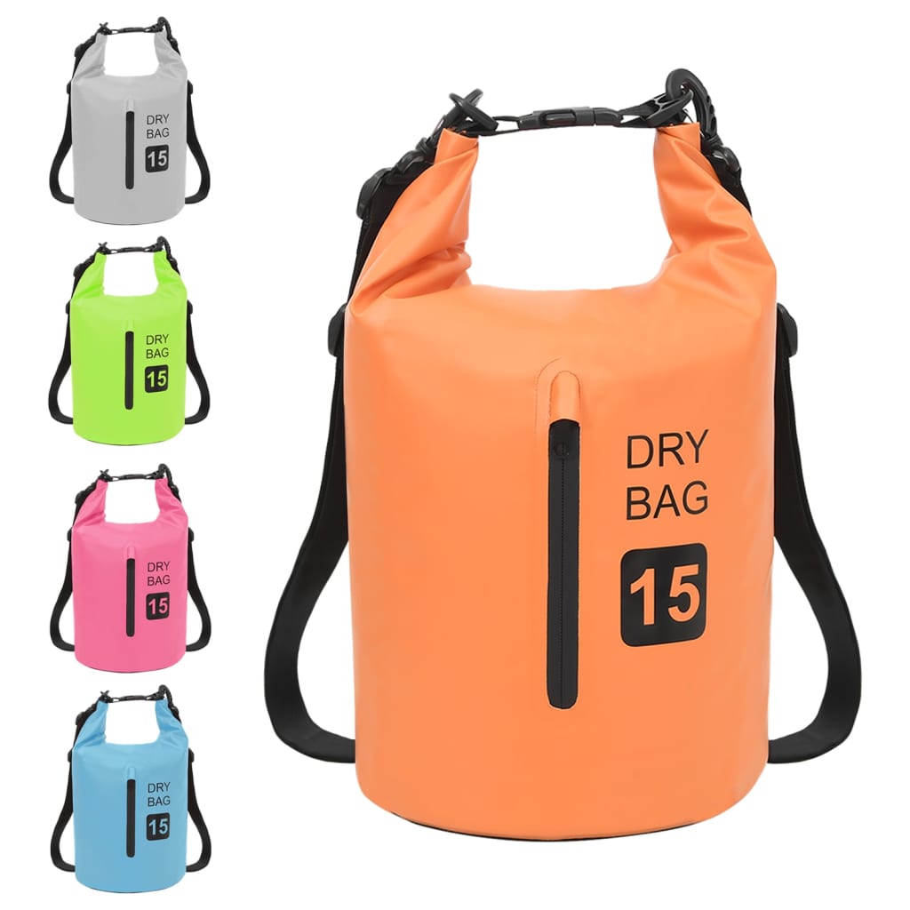 vidaXL Suchá taška so zipsom oranžová 15 l PVC