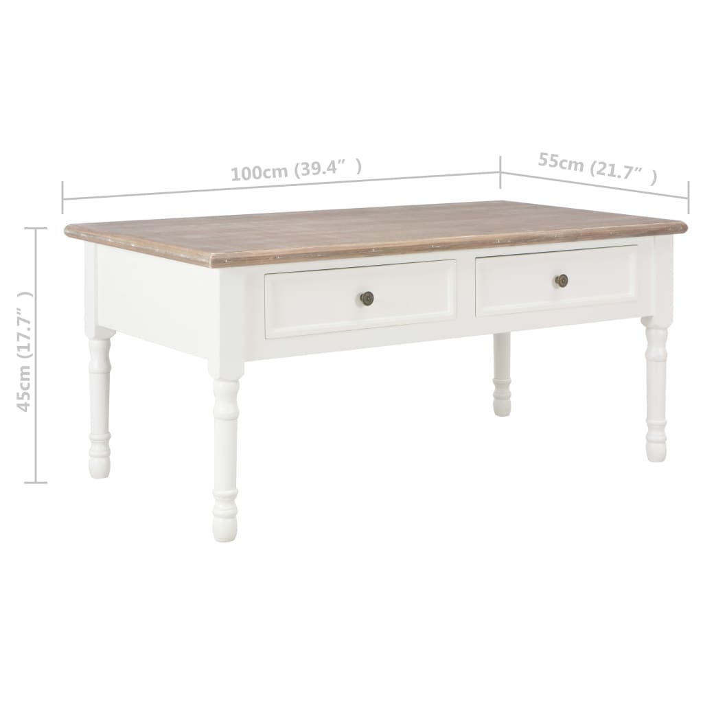 vidaXL Konferenčný stolík biely 100x55x45 cm drevený