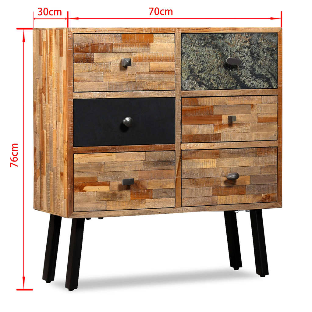 vidaXL Bočná skrinka so 6 zásuvkami, masívne recyklované drevo, 70x30x76 cm