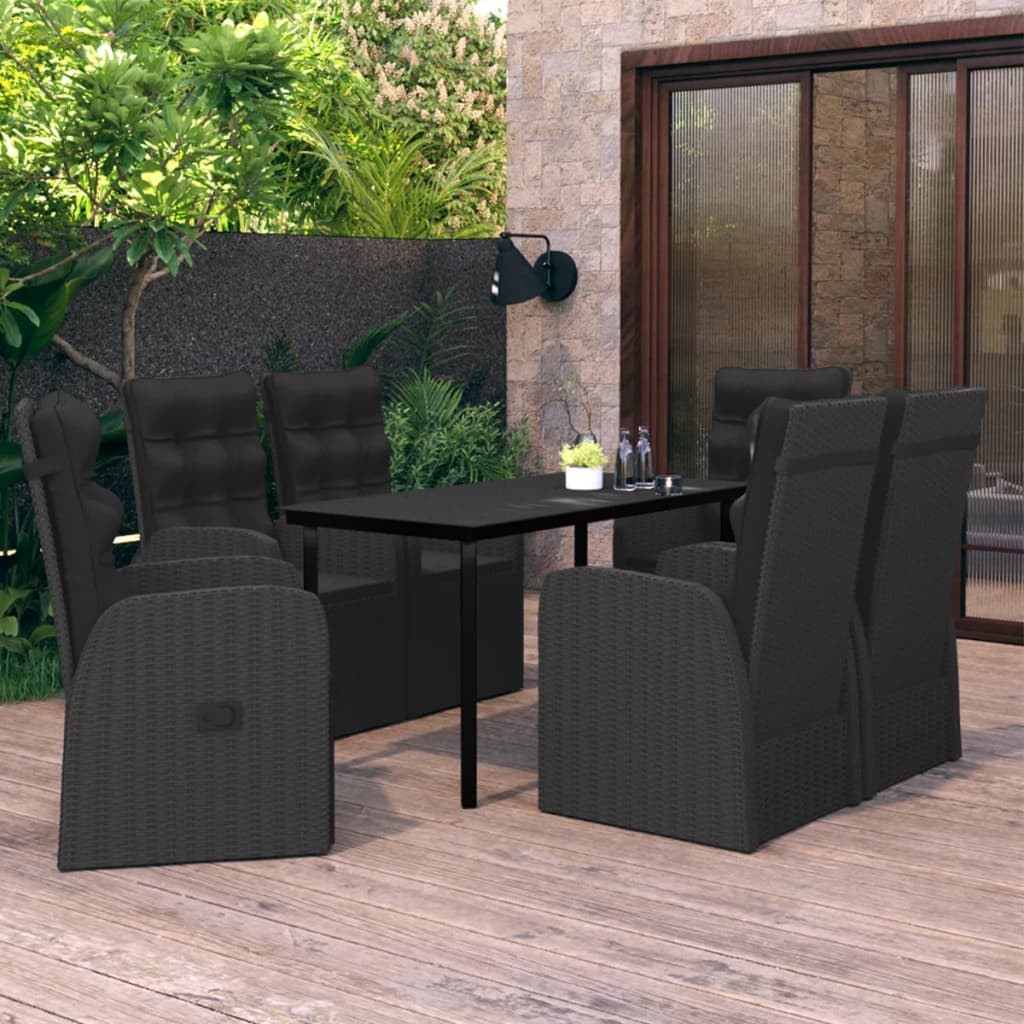 vidaXL 7-dielna záhradná jedálenská súprava so sedákmi čierna