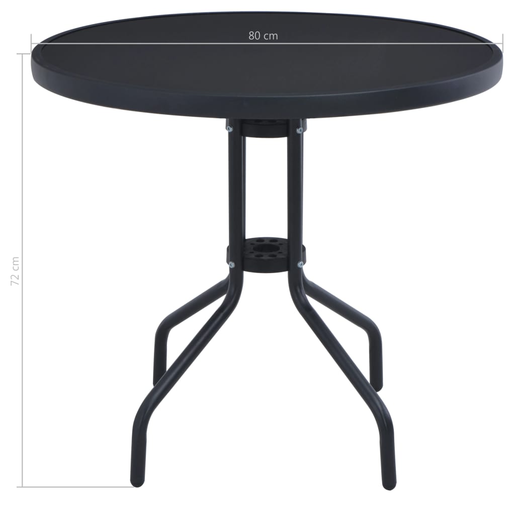 vidaXL Záhradný stôl čierny 80 cm oceľ a sklo