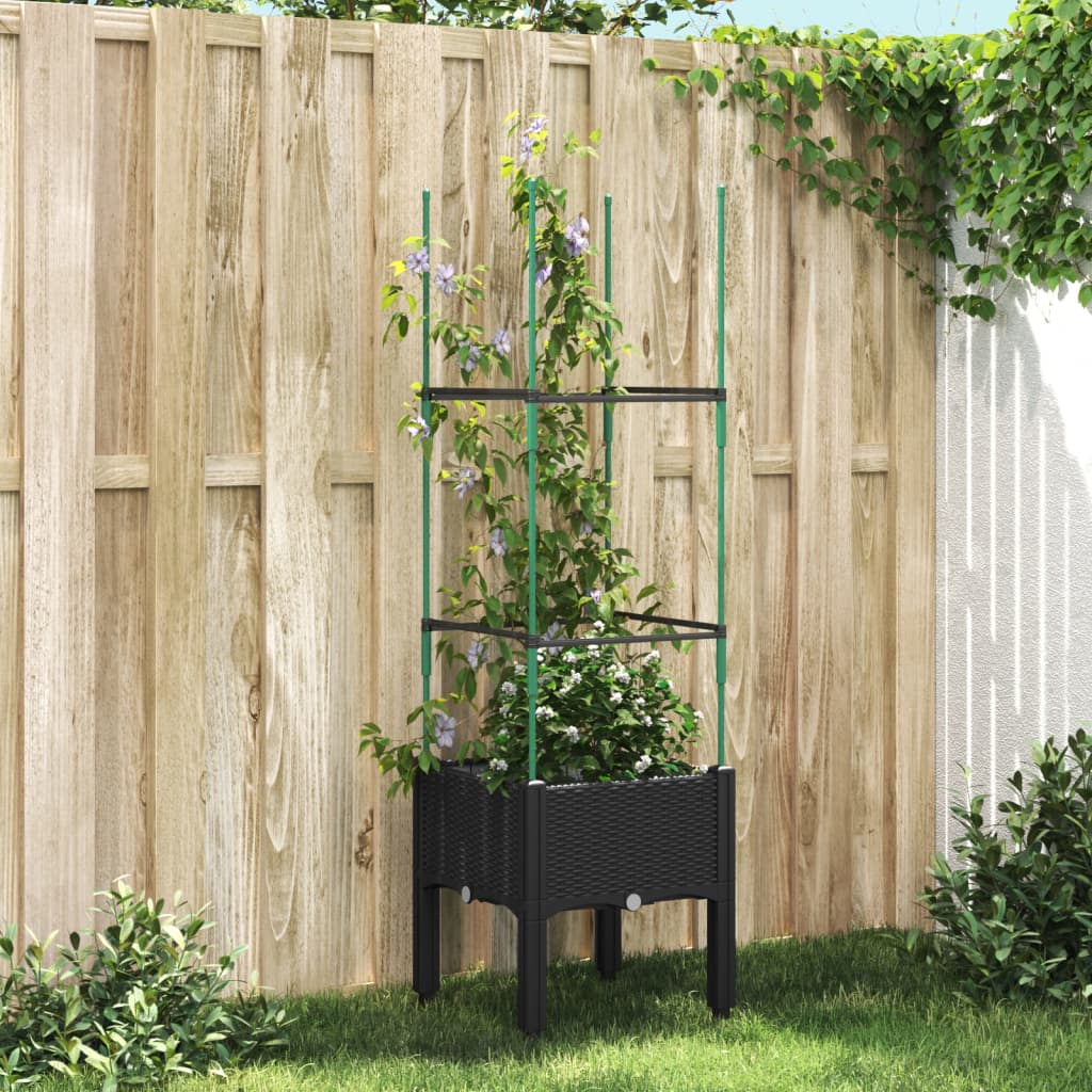 vidaXL Záhradný kvetináč s mriežkou, čierny 40x40x142,5 cm, PP
