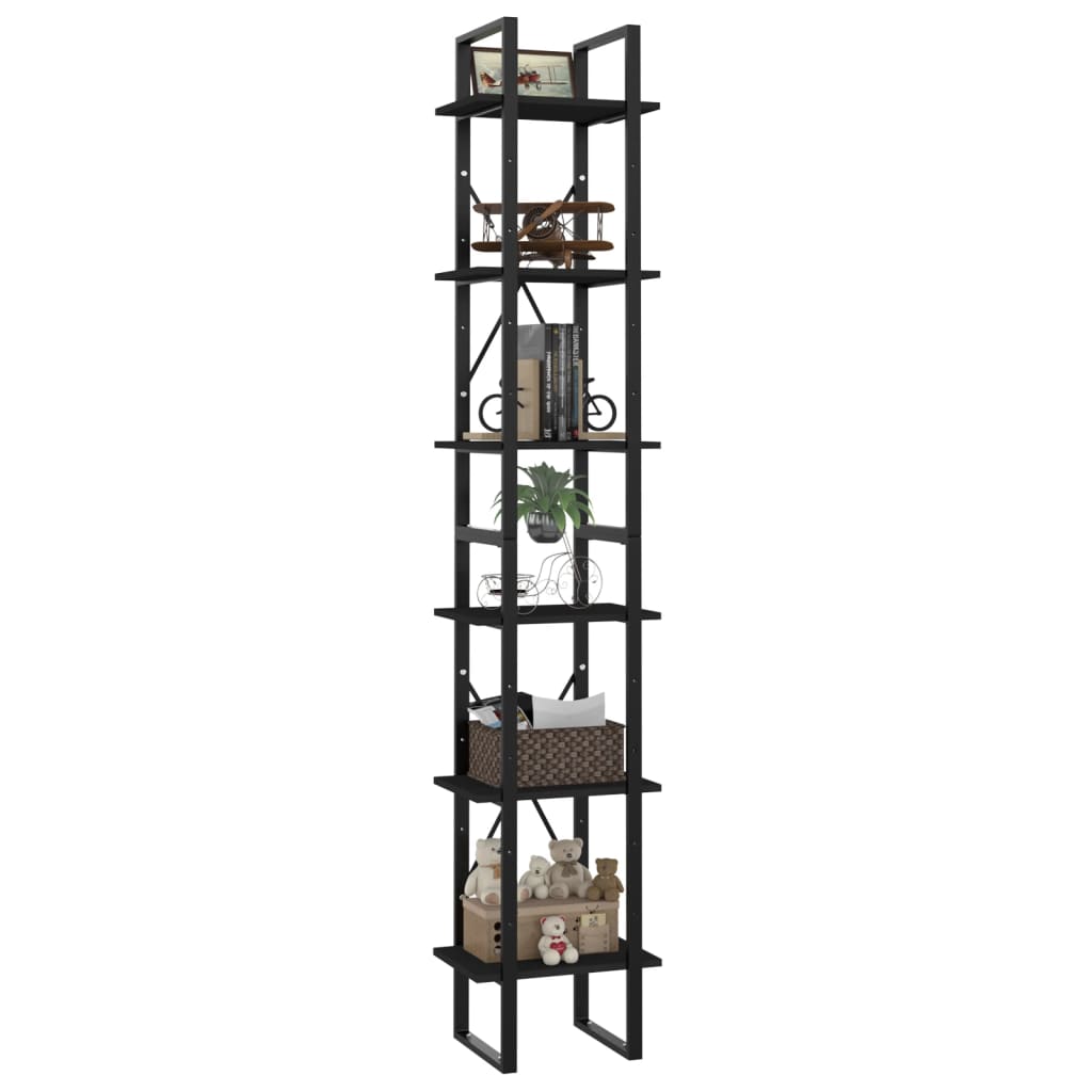 vidaXL 6-poschodová knižnica čierna 40x30x210 cm drevotrieska
