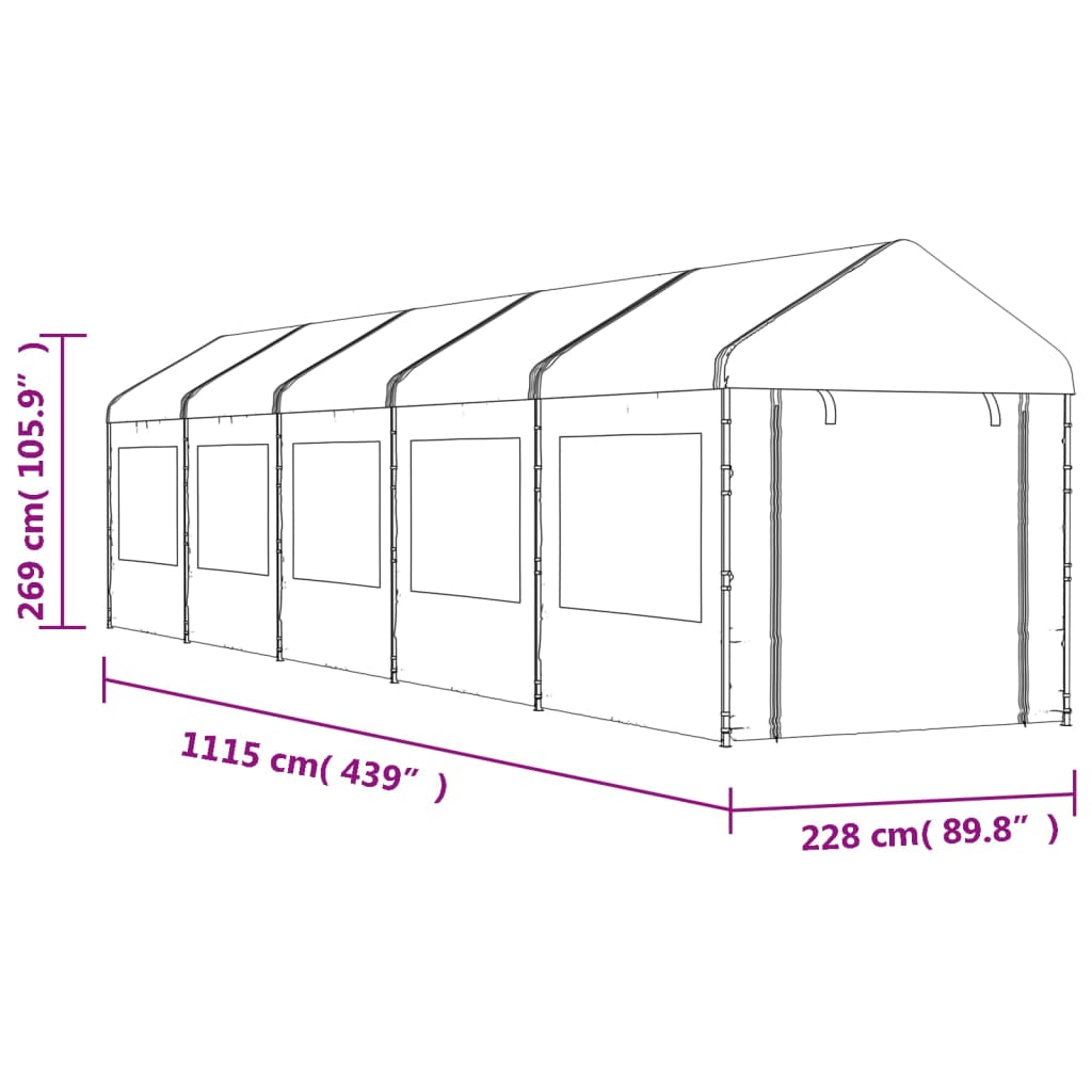 vidaXL Altánok so strechou, biely 11,15x2,28x2,69 m, polyetylén