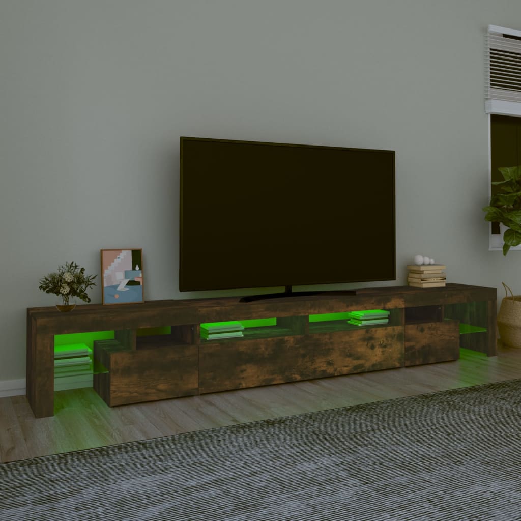 vidaXL TV skrinka s LED svetlami dymový dub 260x36,5x40 cm