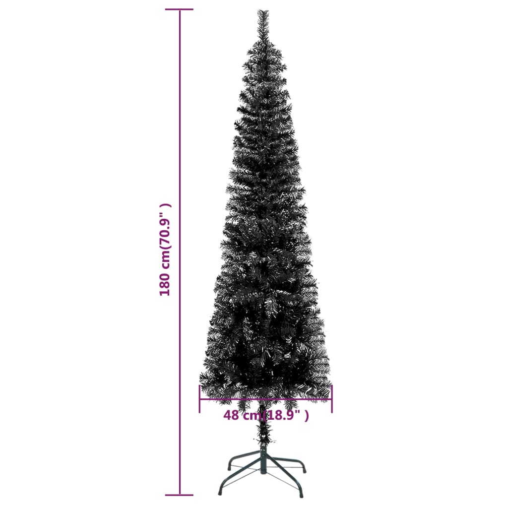 vidaXL Úzky osvetlený vianočný stromček, čierny 180 cm