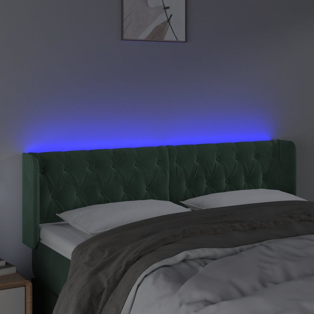 vidaXL Čelo postele s LED tmavozelené 147x16x78/88 cm zamat