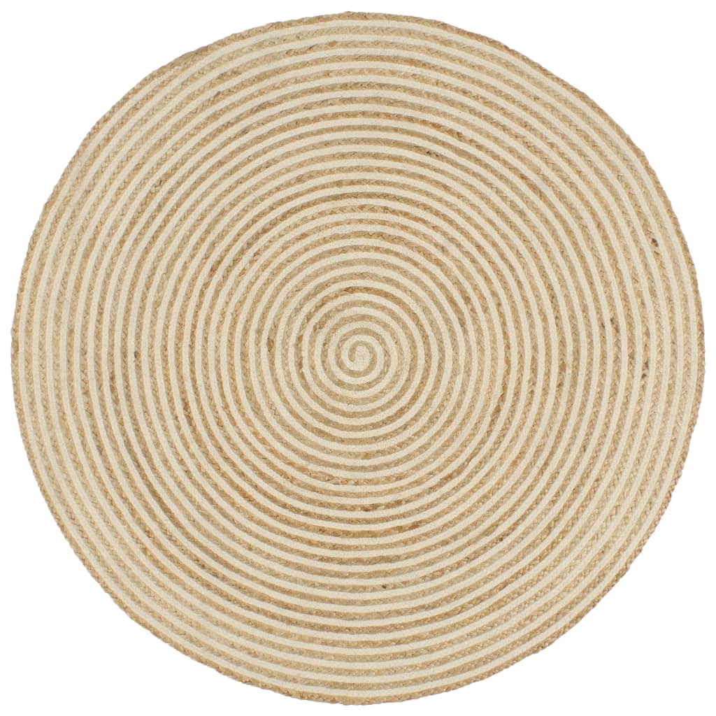 vidaXL Ručne vyrobený jutový koberec, špirálový dizajn, biely 150 cm