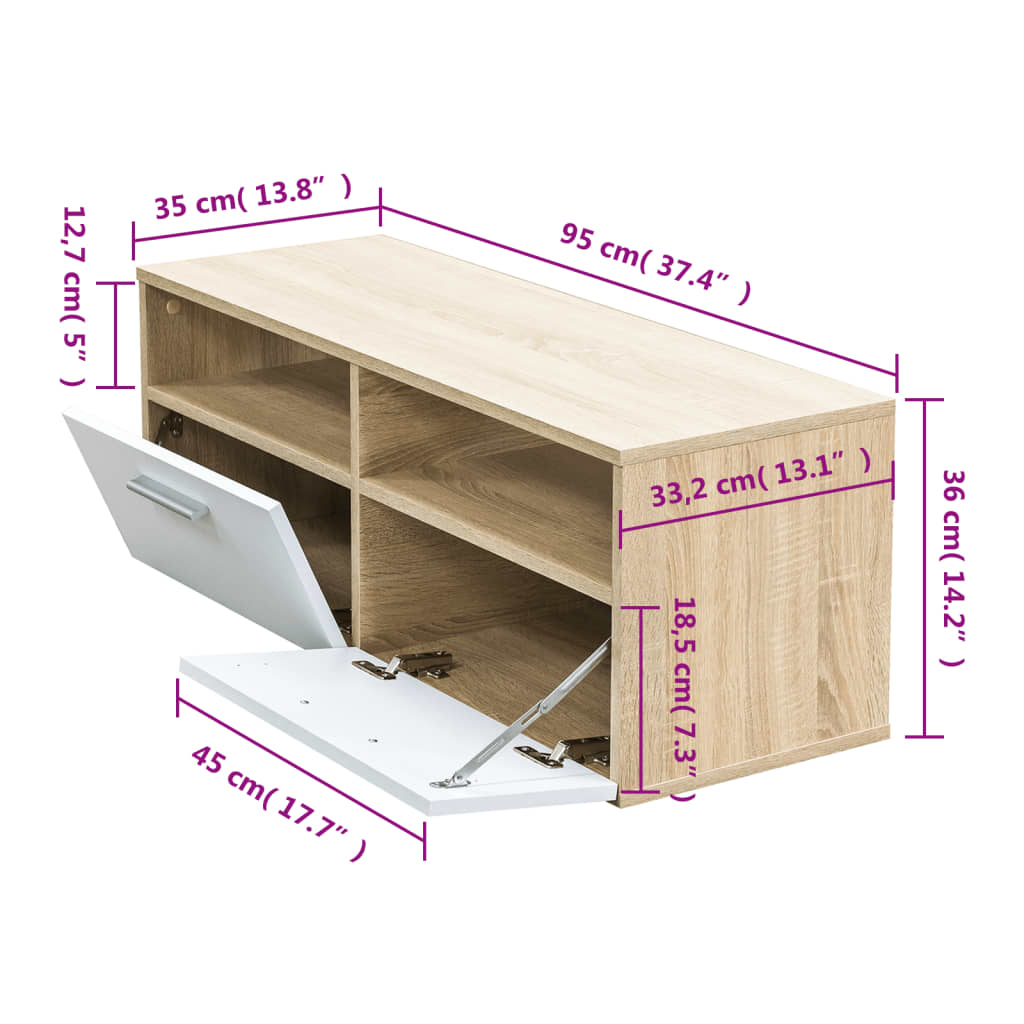 vidaXL TV stolík z drevotriesky, 95x35x36 cm, dubovo-biely
