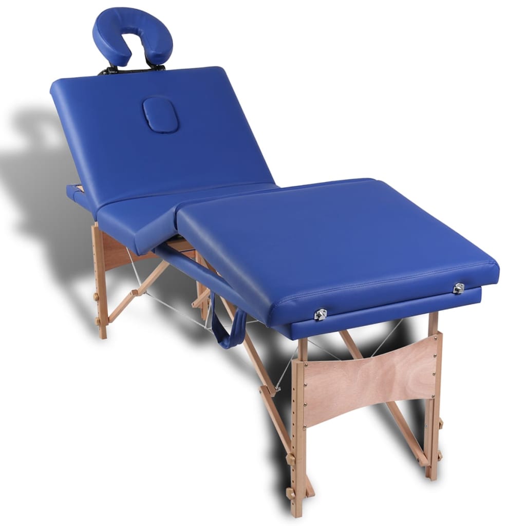 vidaXL Modrý skladací masážny stôl, 4 zóny, drevený rám