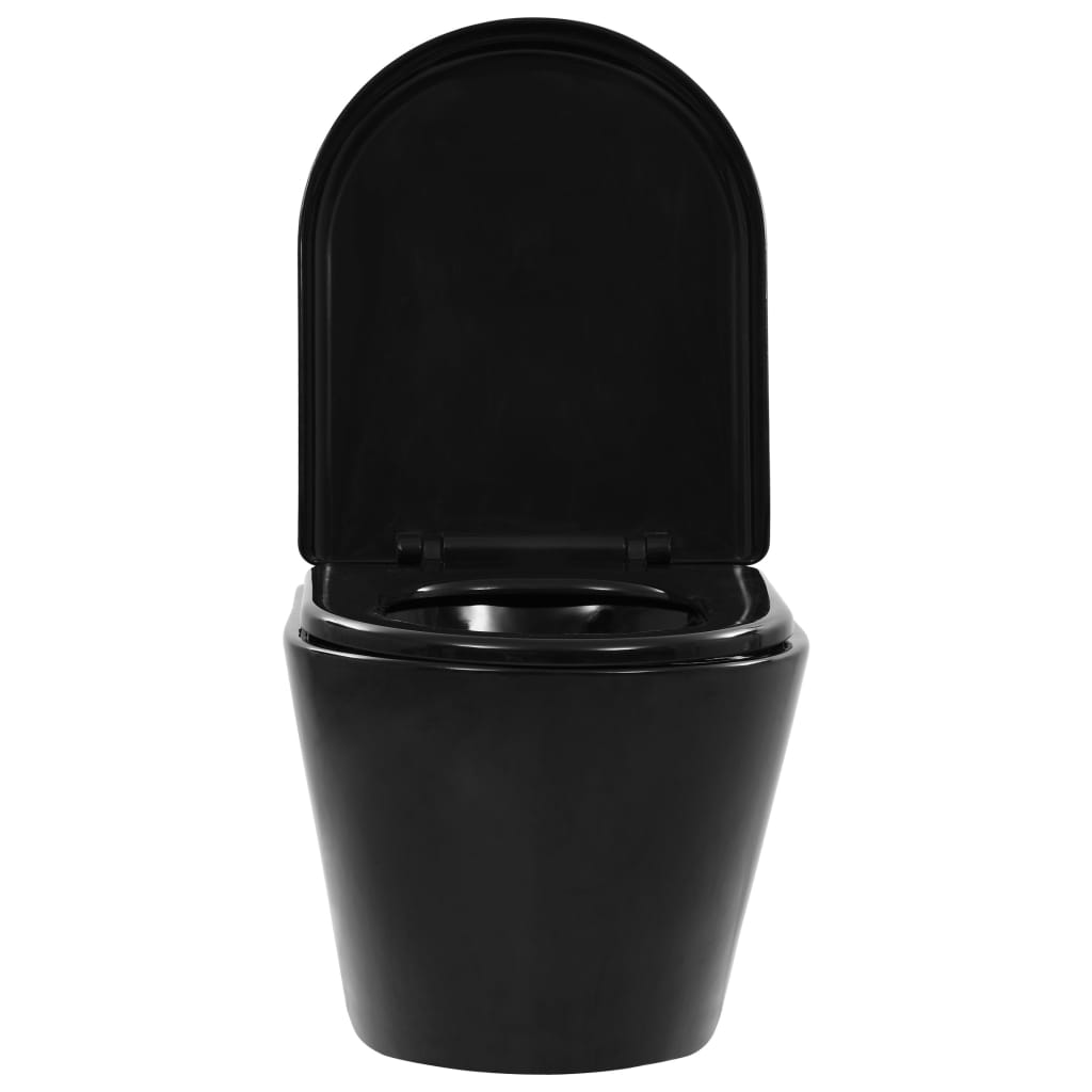 vidaXL Keramické závesné WC so skrytou nádržou čierne
