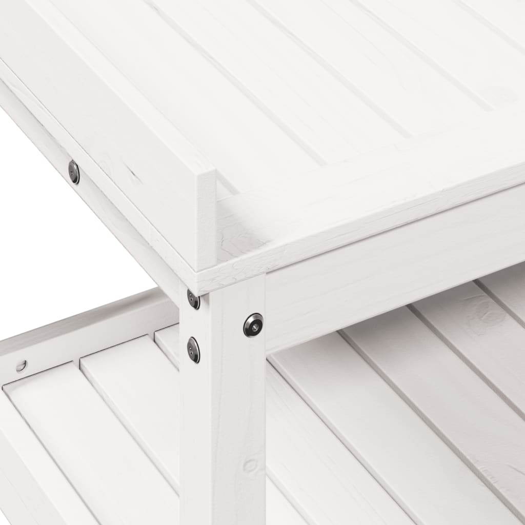 vidaXL Stôl na presádzanie s policami biely 108x45x86,5 cm borovica