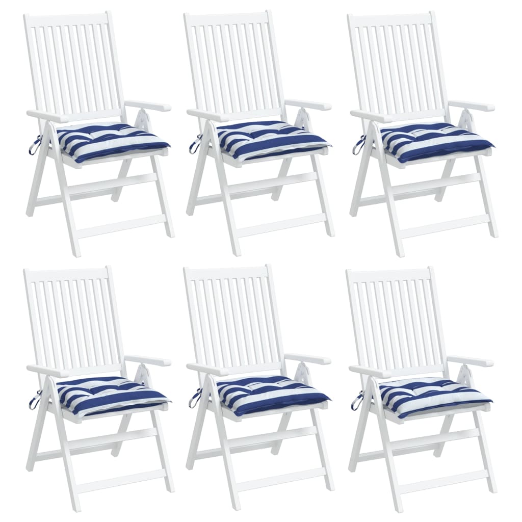 vidaXL Podložky na stoličku 6 ks modro-biele pruhované 40x40x7cm látka