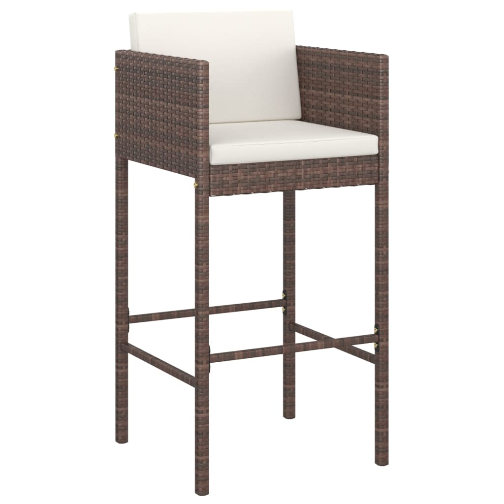 vidaXL Barové stoličky 2 ks s podložkami hnedé polyratanové