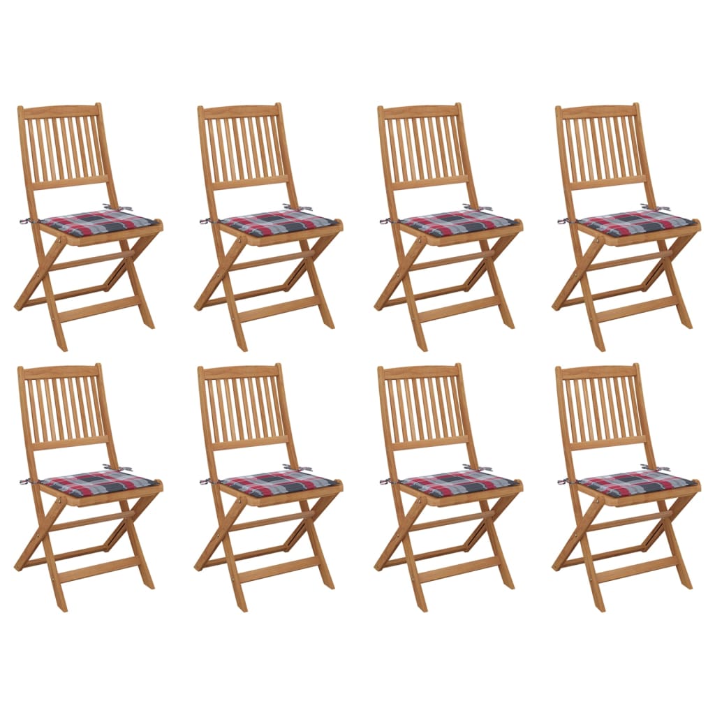 vidaXL Skladacie vonkajšie stoličky s podložkami 8 ks akáciový masív