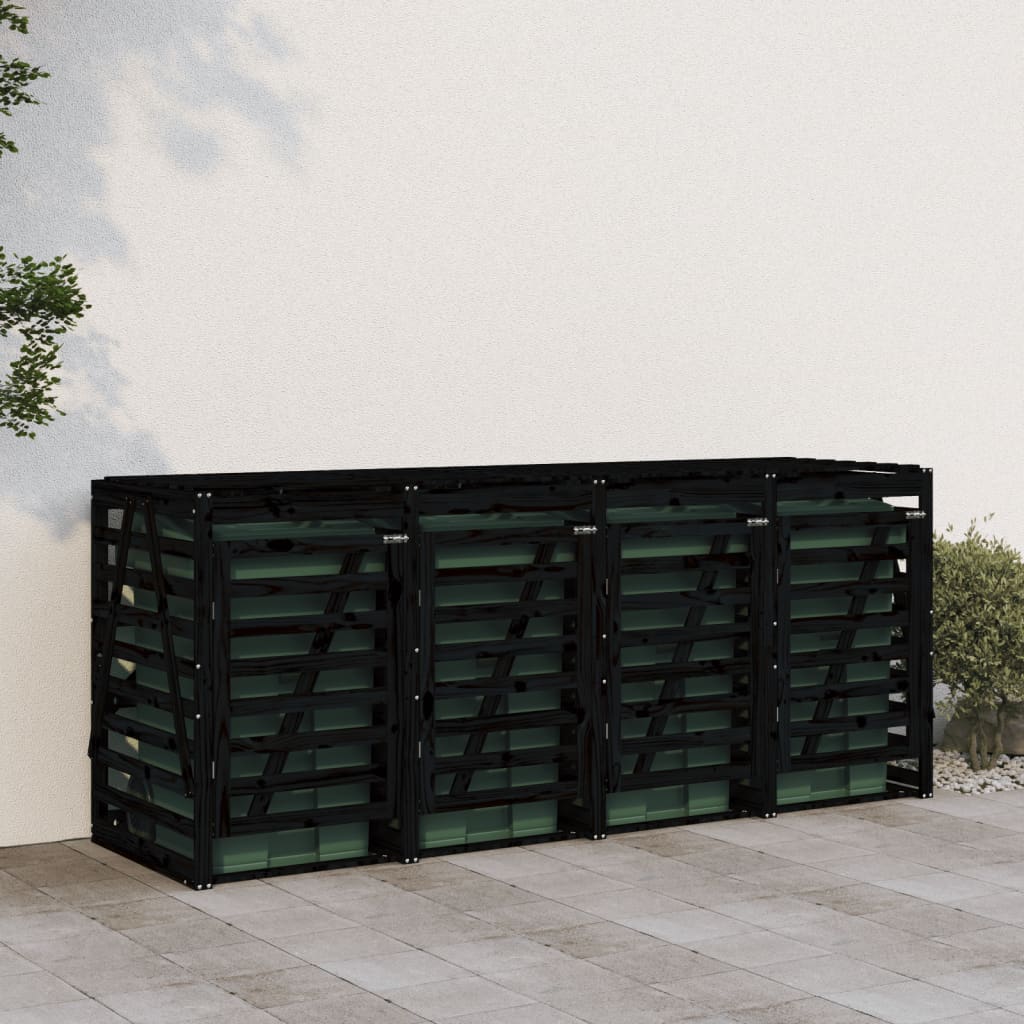 vidaXL Úložný box na štyri odpadkové koše čierny masívna borovica