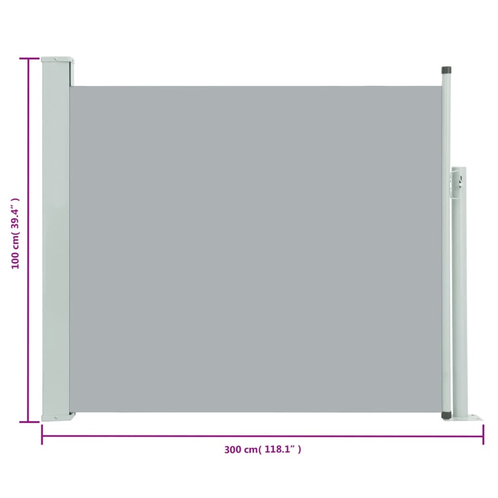 vidaXL Zaťahovacia bočná markíza na terasu 100x300 cm, sivá