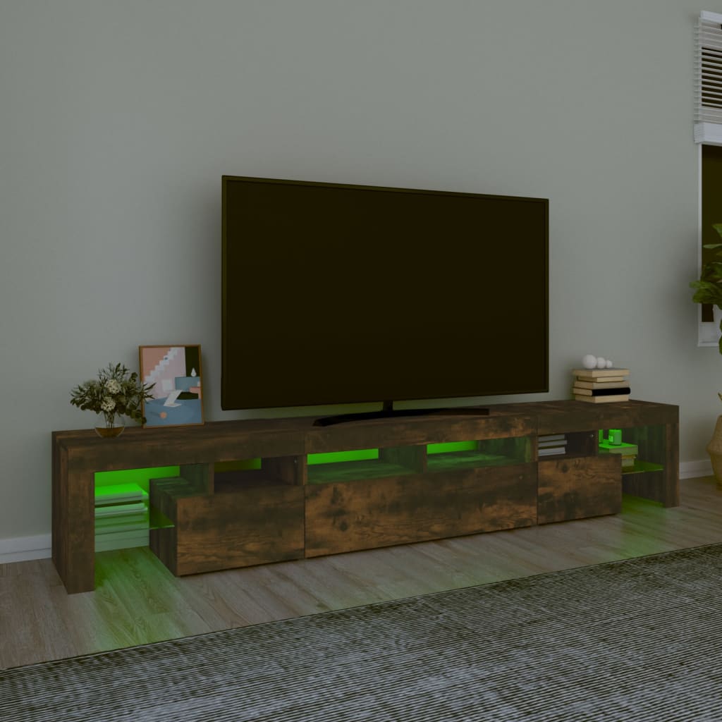 vidaXL TV skrinka s LED svetlami dymový dub 230x36,5x40 cm
