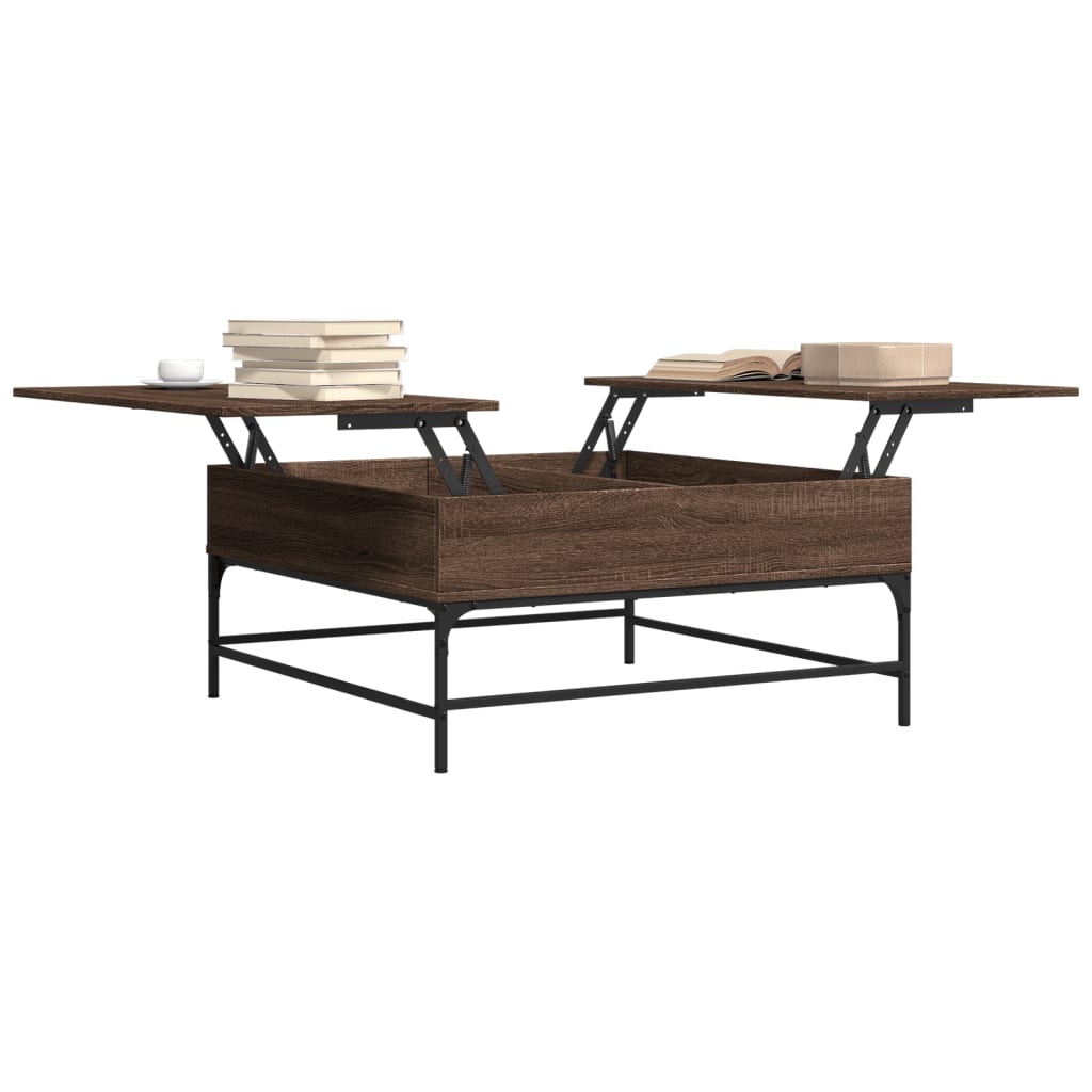 vidaXL Konferenčný stolík, hnedý dub 95x95x45 cm, kompozitné drevo+kov