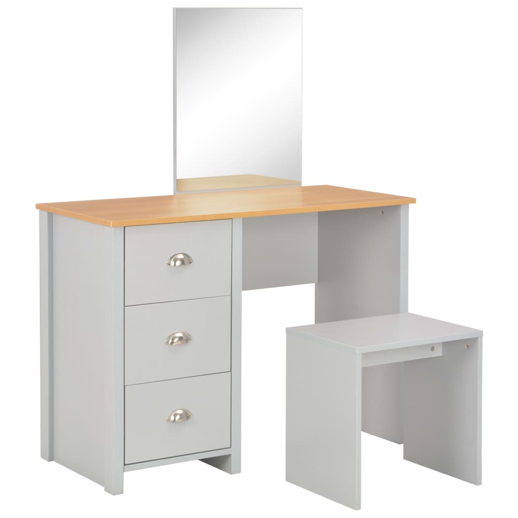 vidaXL Toaletný stolík so zrkadlom a stoličkou sivý 104x45x131 cm