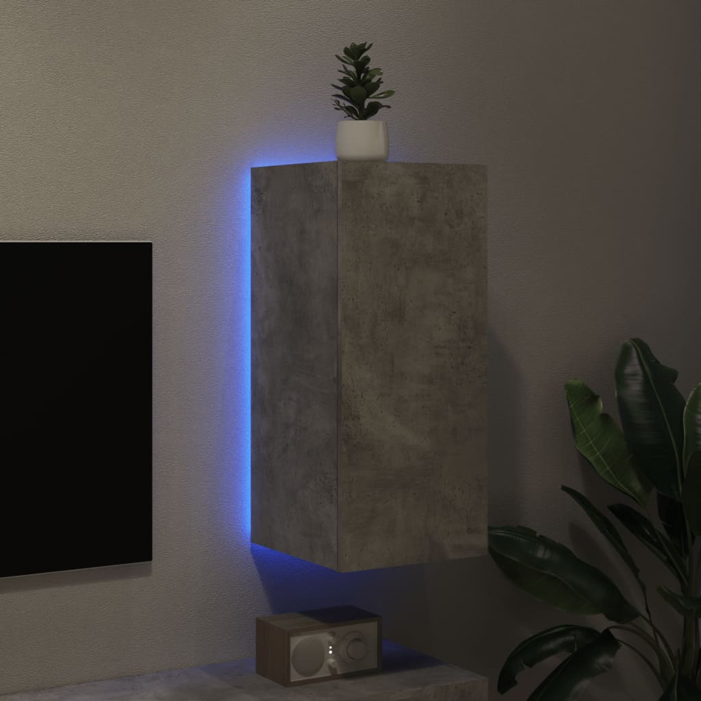vidaXL TV nástenná skrinka s LED svetlami betónovo sivá 30,5x35x70 cm