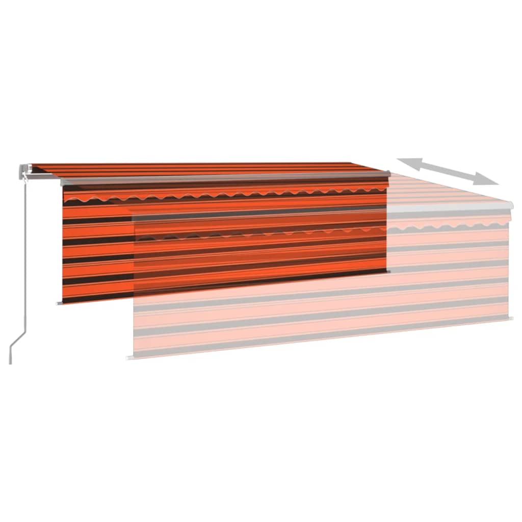 vidaXL Ručne zaťahovacia markíza s tienidlom a LED 4x3m oranžovo-hnedá