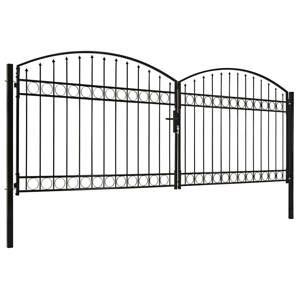 vidaXL Dvojkrídlová plotová brána s oblúkom, oceľ 400x150 cm, čierna