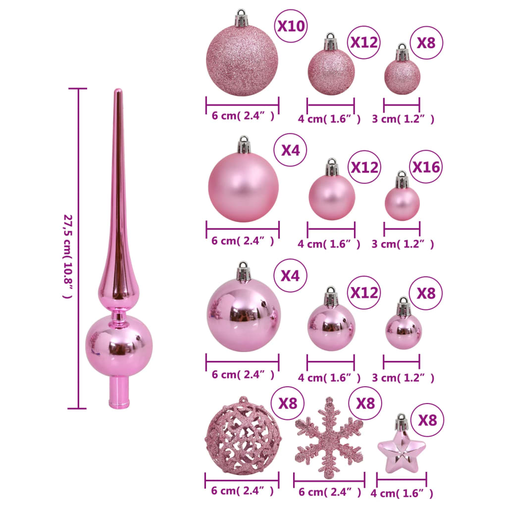 vidaXL 111-dielna sada vianočných ozdôb ružová polystyrén