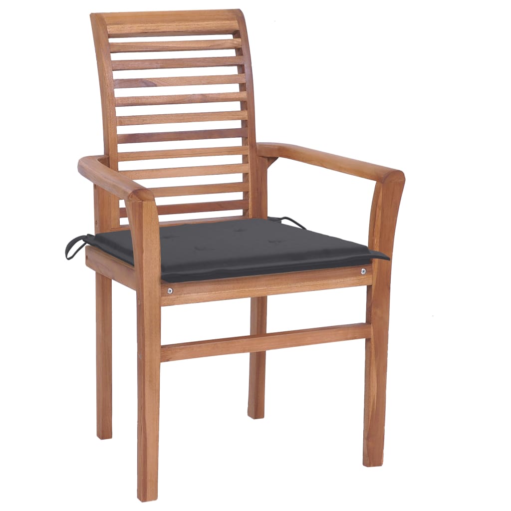 vidaXL Jedálenské stoličky 4 ks s antracitovými podložkami tíkový masív