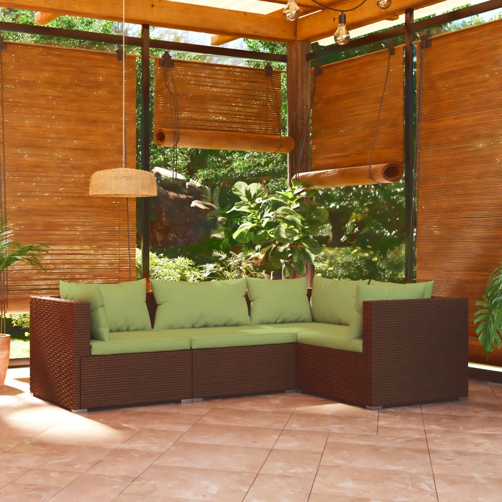 vidaXL 4-dielna záhradná sedacia súprava s vankúšmi hnedá polyratanová