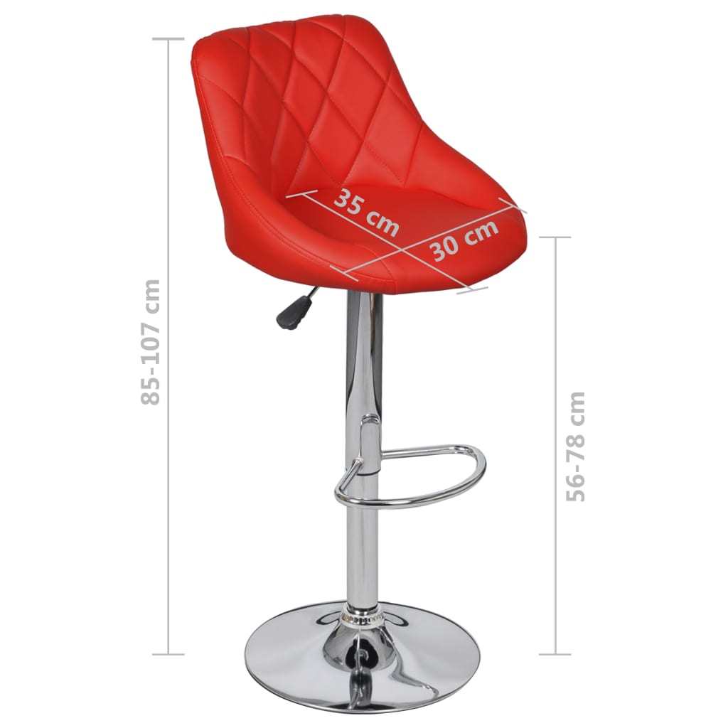 vidaXL Barové stoličky 2 ks červené umelá koža