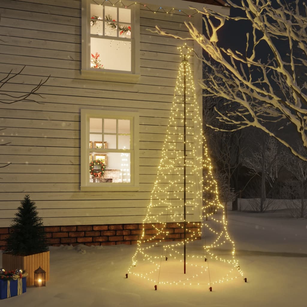 vidaXL Vianočný stromček s kovovým stĺpikom 500 LED, teplý biely 3 m
