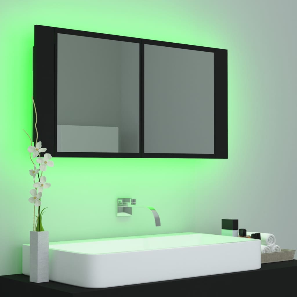 vidaXL LED kúpeľňová zrkadlová skrinka čierna 90x12x45 cm akryl