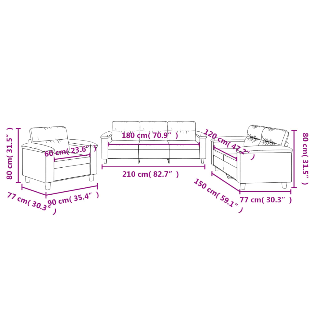 vidaXL 3-dielna sedacia súprava s vankúšmi krémová mikrovlákno