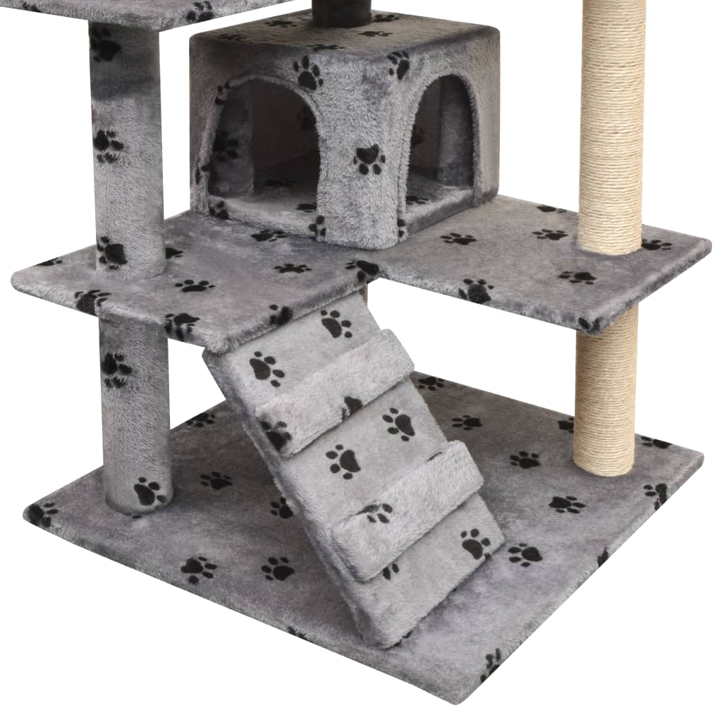 vidaXL Škrabadlo pre mačky so sisalovými stĺpikmi, 125 cm, sivé s potlačou labiek