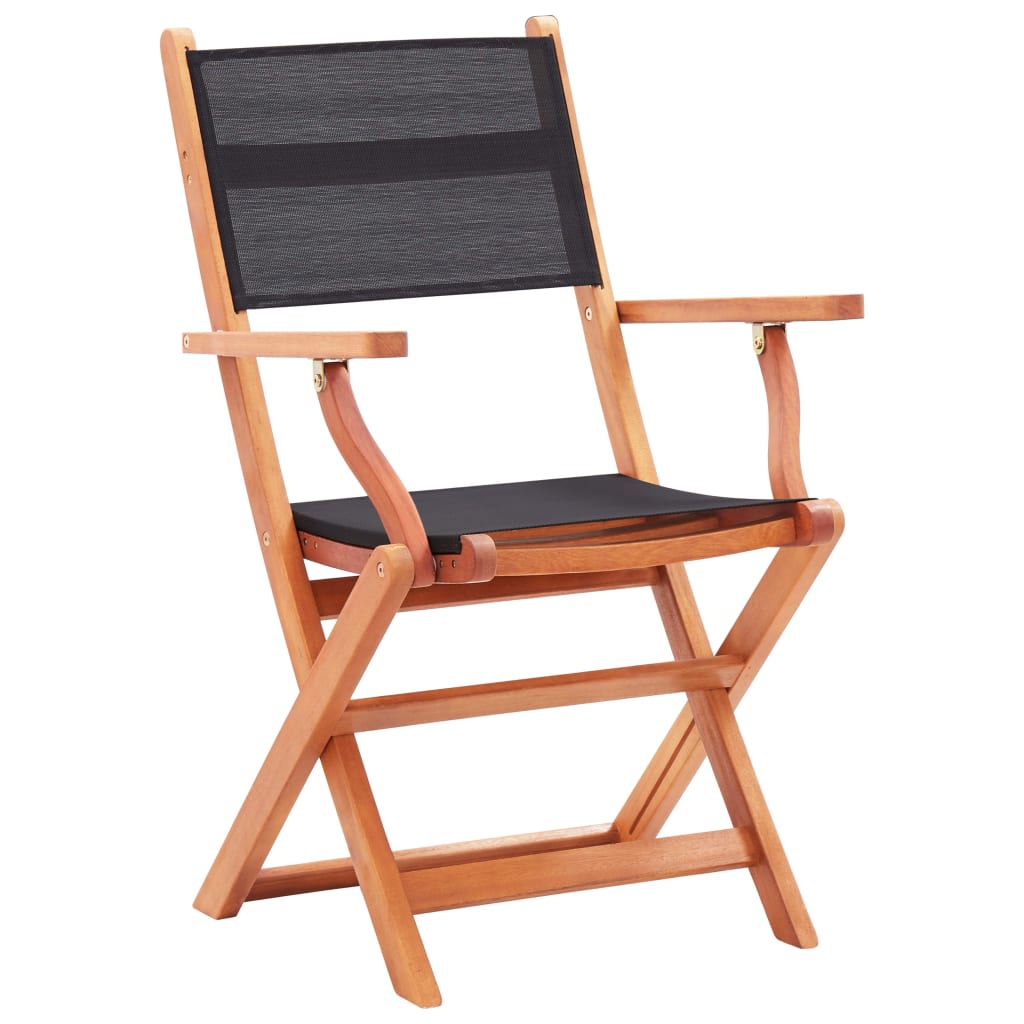 vidaXL Skladacie záhradné stoličky 4 ks, čierne, eukalyptus a textilén