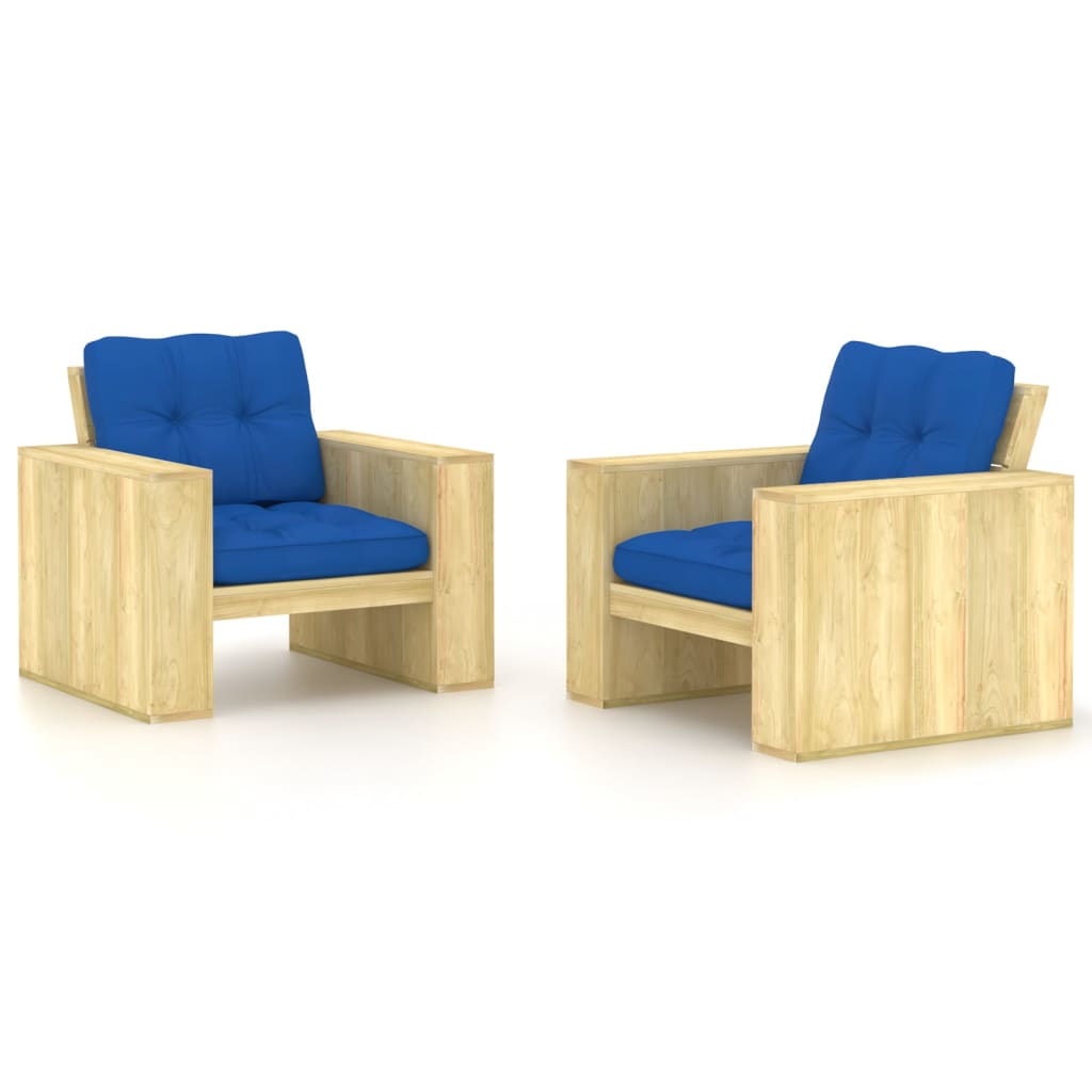 vidaXL Záhradné stoličky 2 ks a kráľovské modré vankúše impregnovaná borovica