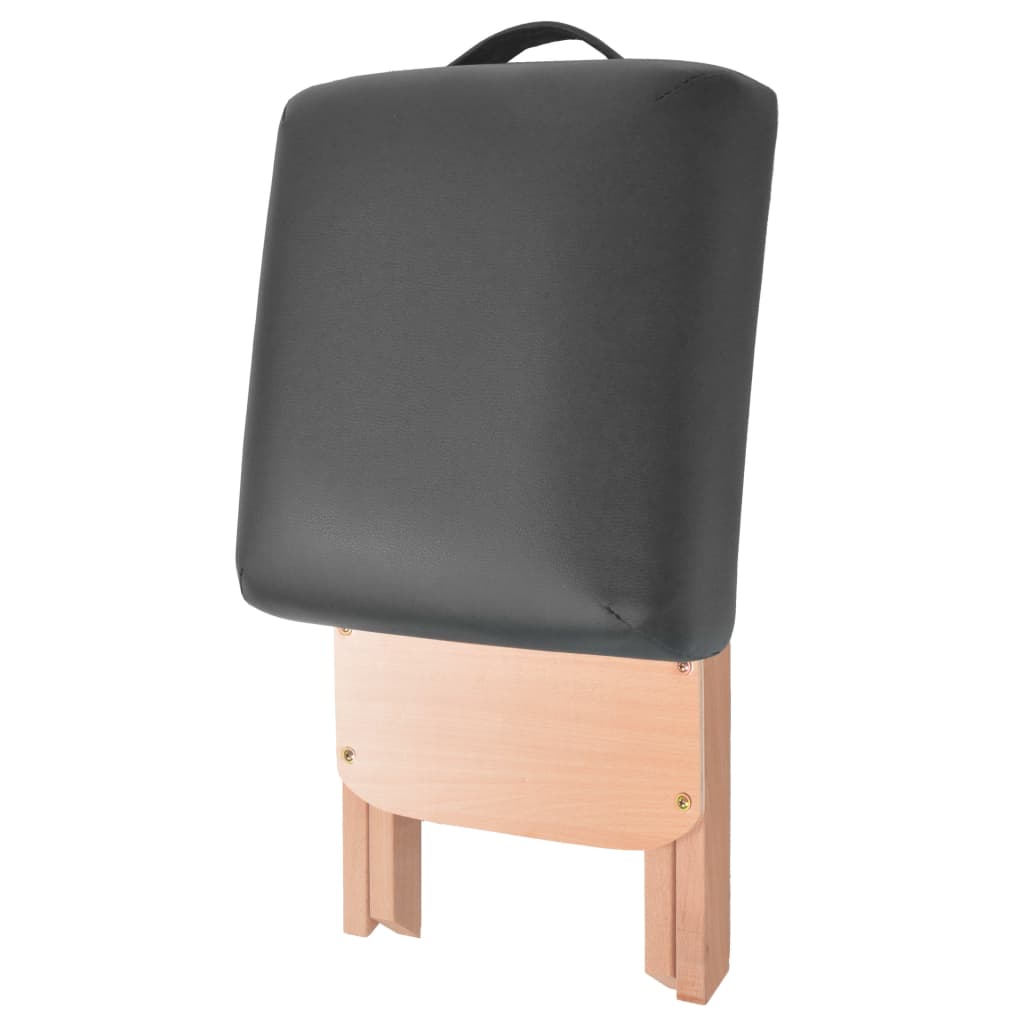 vidaXL Skladací masážny stôl, 2 zóny+stolička, 10 cm hrubá, čierna