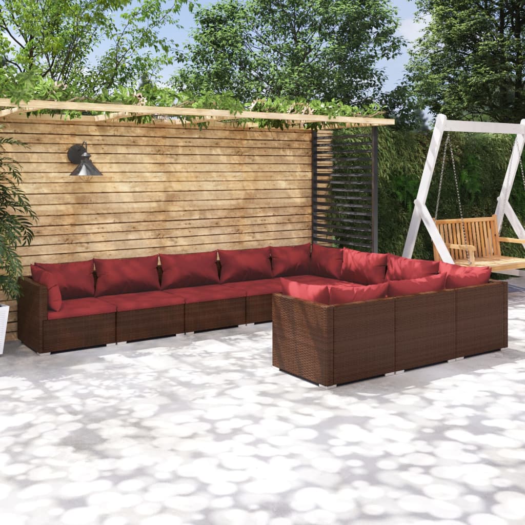 vidaXL 10-dielna záhradná sedacia súprava s vankúšmi polyratan hnedá