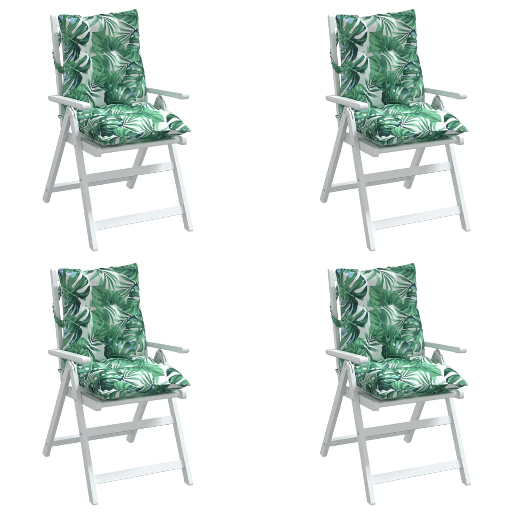vidaXL Podložky na stoličky nízke operadlo 4 ks vzor listov látka